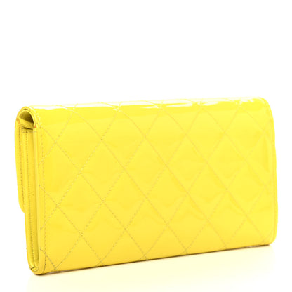 Chanel Patent Quilted Large Gusset Flap Wallet Yellow 2 of 6