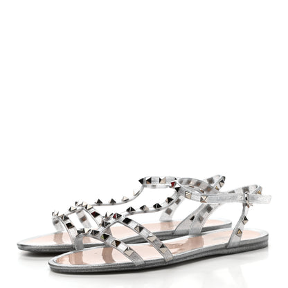 Valentino Garavani PVC Jelly Glitter Rockstud Caged Sandals 41 SIlver 3 of 8