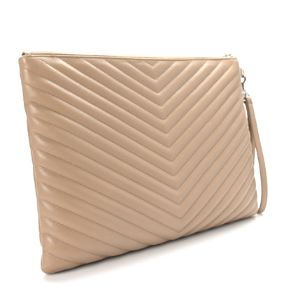 Saint Laurent Calfskin Matelasse Chevron Monogram Document Holder Light Taupe 3 of 7