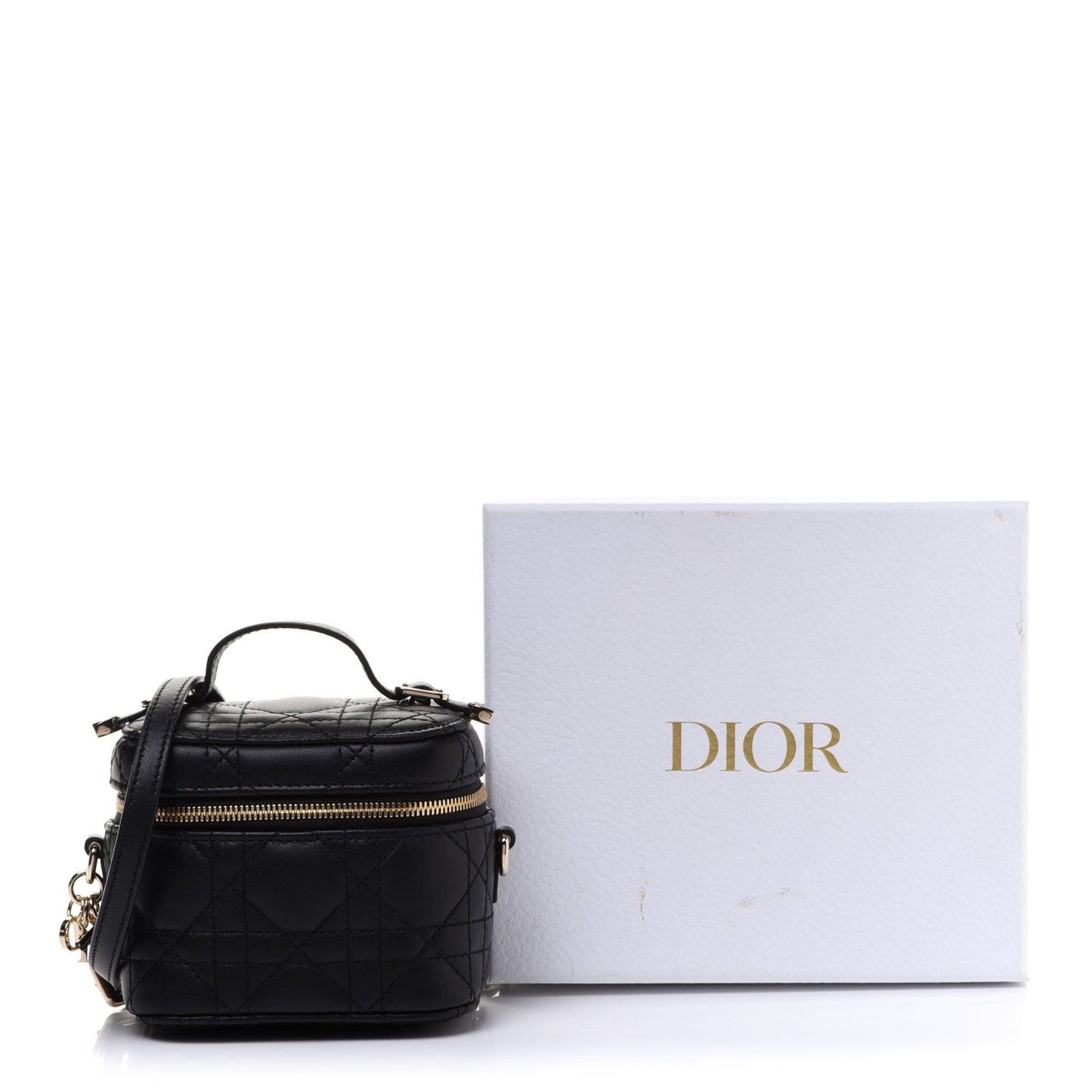 Lambskin Cannage Micro Lady Dior Vanity Case Black