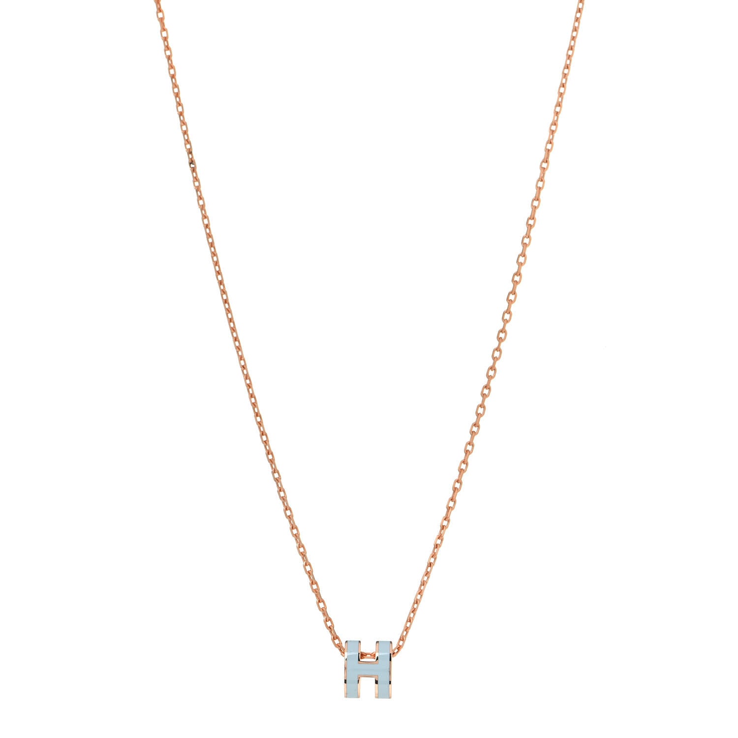Hermes Lacquered Rose Gold Mini Pop H Pendant Necklace Bleu Zephyr 1 of 4