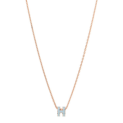 Hermes Lacquered Rose Gold Mini Pop H Pendant Necklace Bleu Zephyr 1 of 4