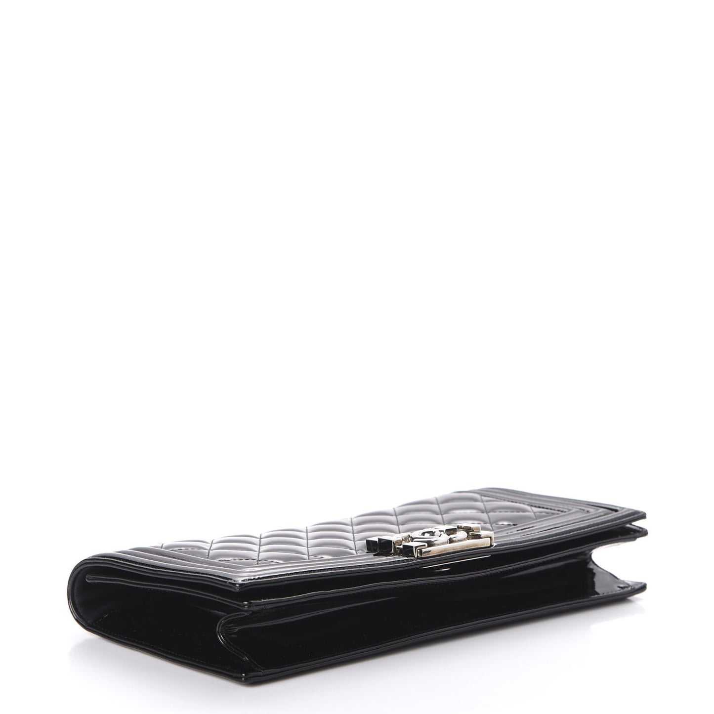 Patent Quilted Boy Flap Clutch Black