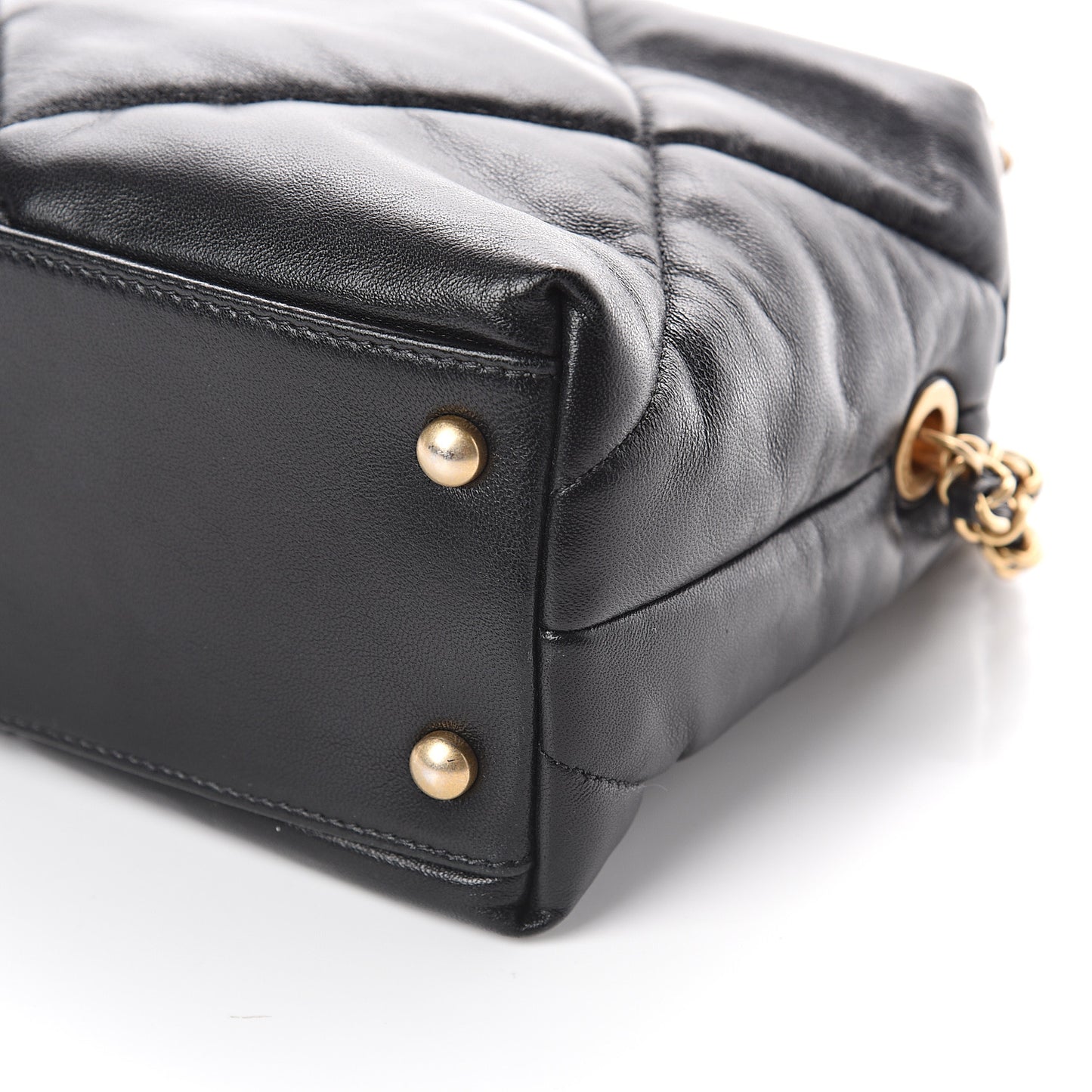 Lambskin Quilted Small Bowling Bag Black