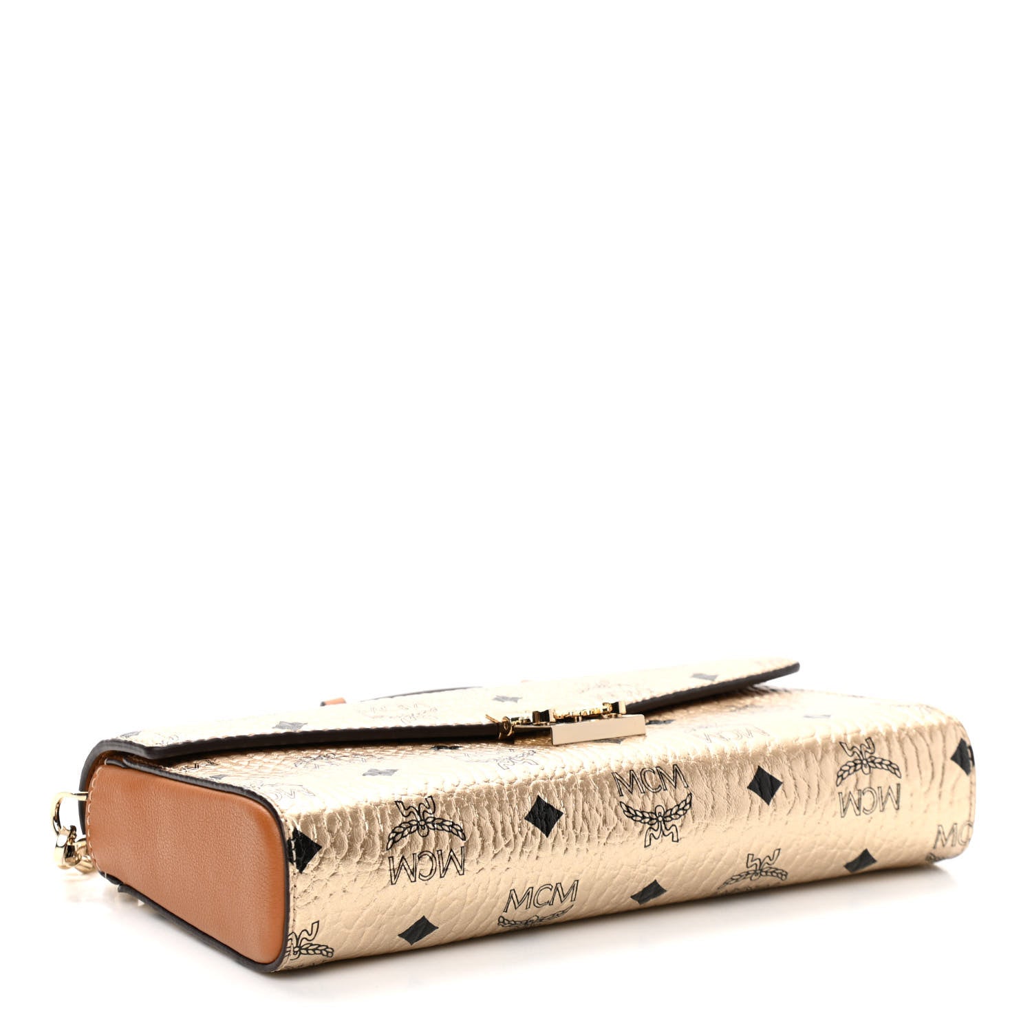 MCM Metallic Visetos Medium Millie Crossbody Bag Berlin Gold 4 of 10