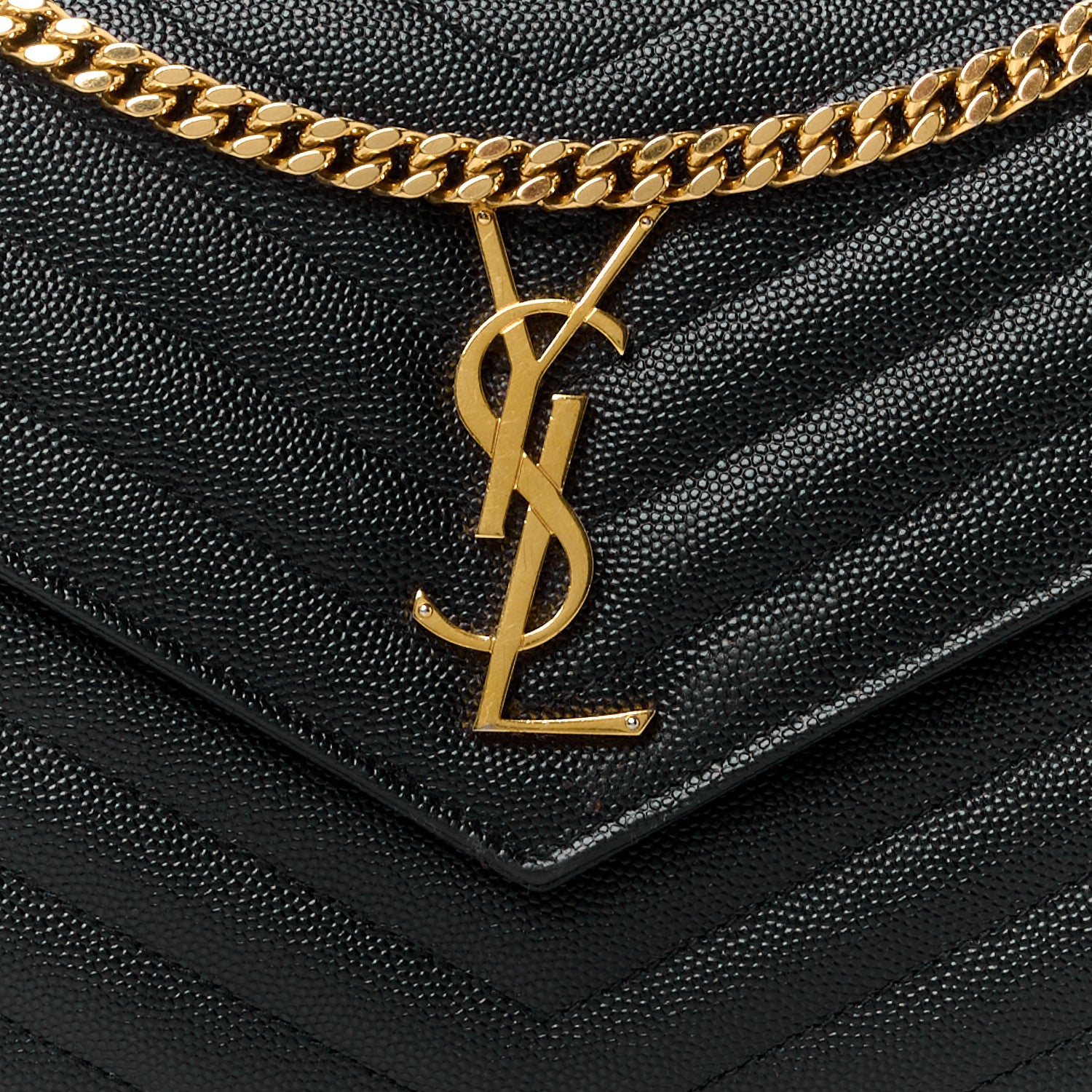 Saint Laurent Grain De Poudre Matelasse Chevron Monogram Chain Wallet Black 8 of 11