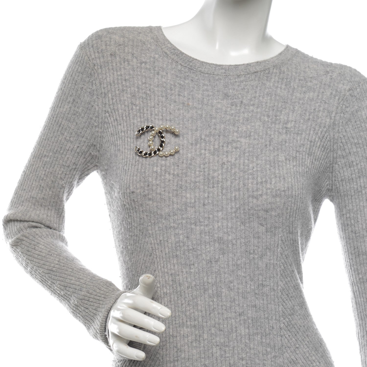 Chanel lambskin Pearl CC Chain Brooch Black Gold 2 of 4