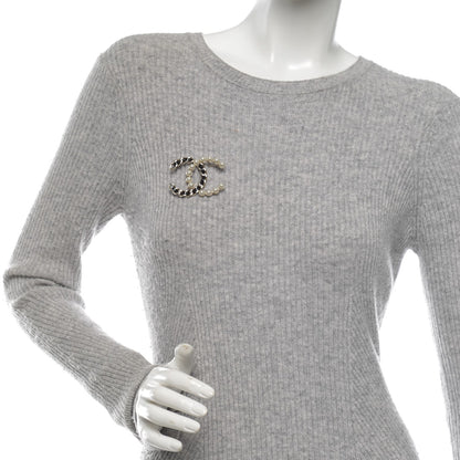 Chanel lambskin Pearl CC Chain Brooch Black Gold 2 of 4