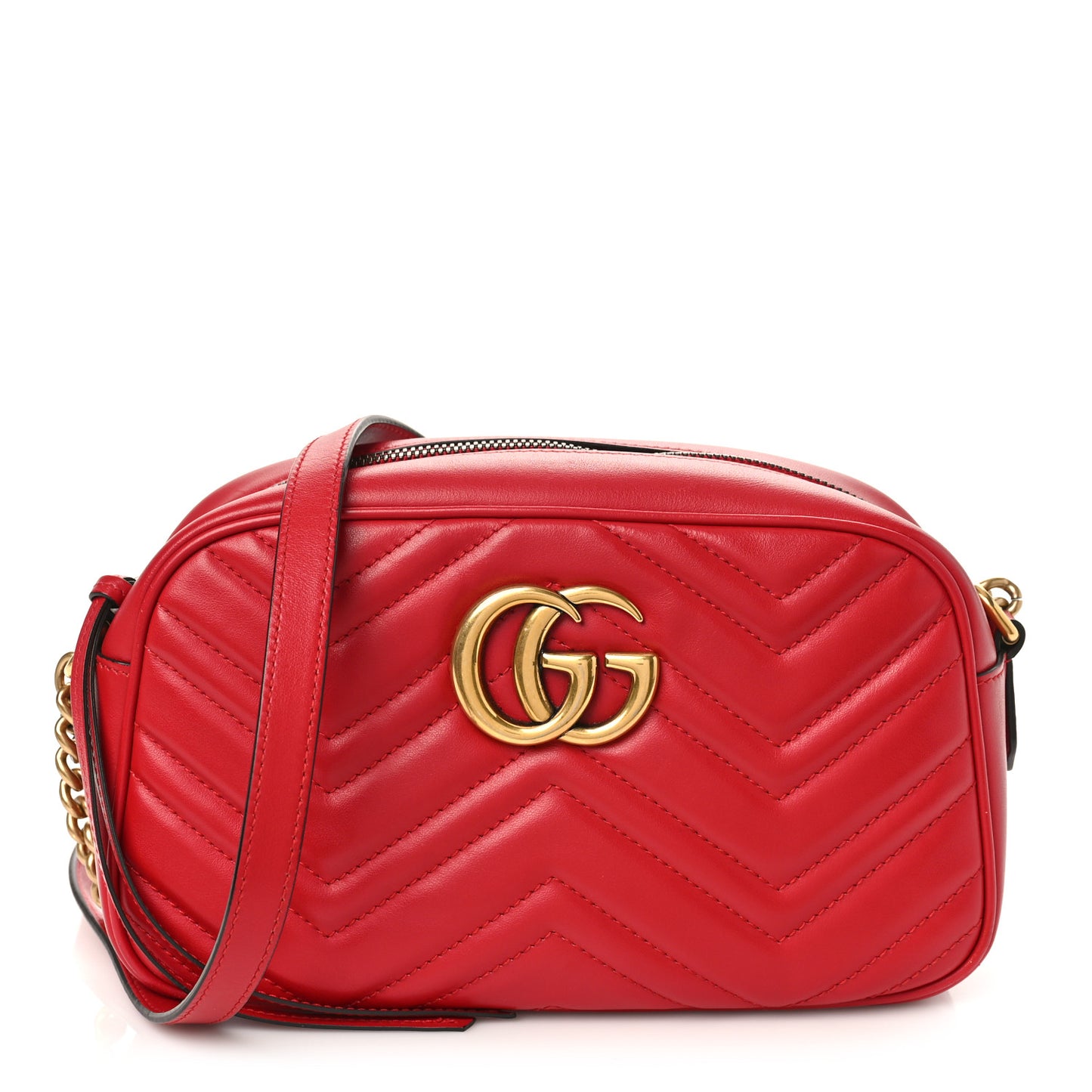 Calfskin Matelasse Small GG Marmont Chain Shoulder Bag Hibiscus Red