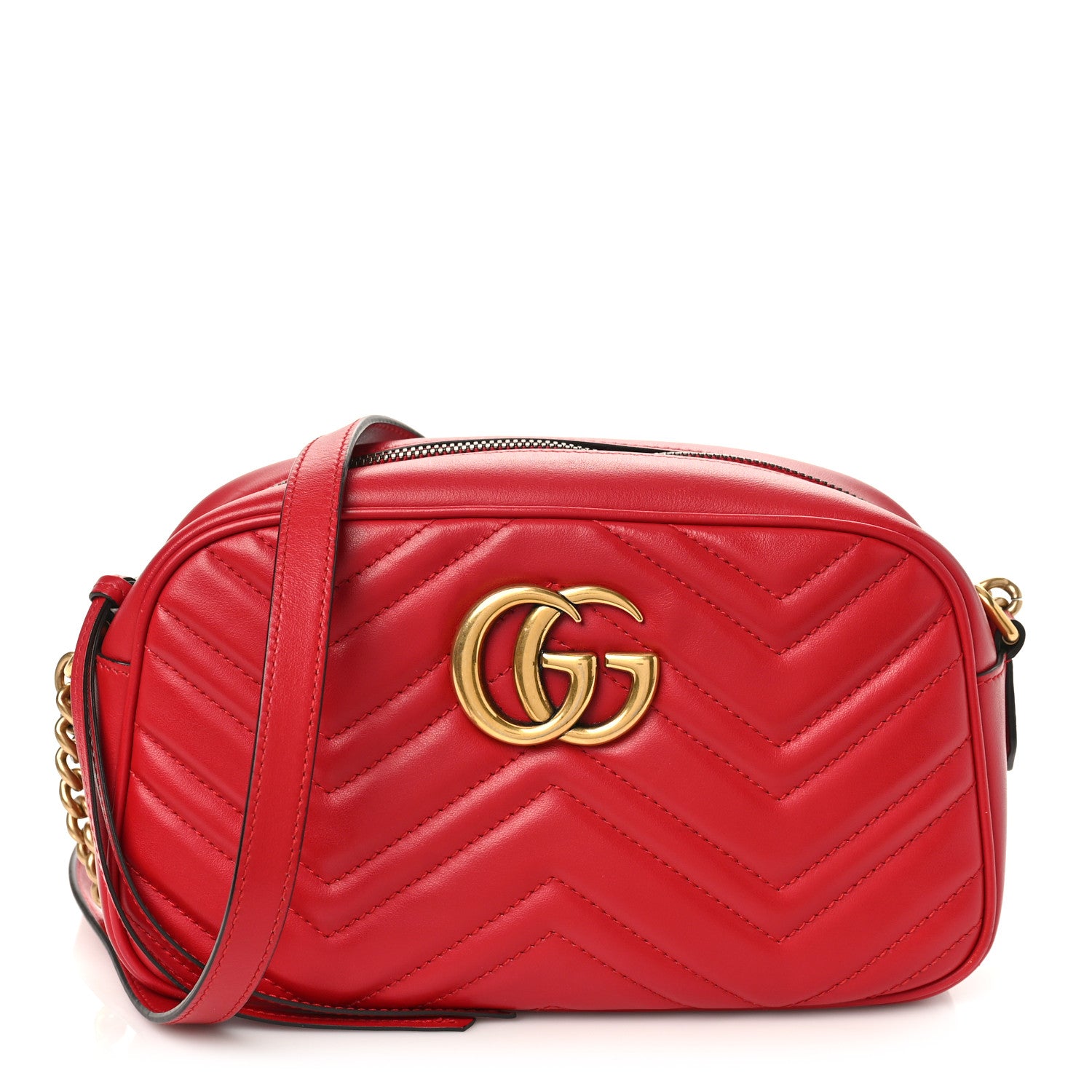 Gucci Calfskin Matelasse Small GG Marmont Chain Shoulder Bag Hibiscus Red 1 of 9