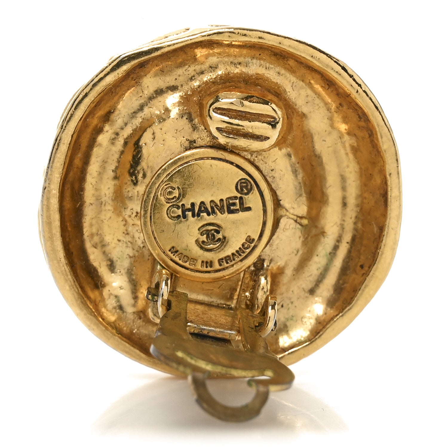 Chanel Round Quilted Clip On Earrings Gold 4 of 4