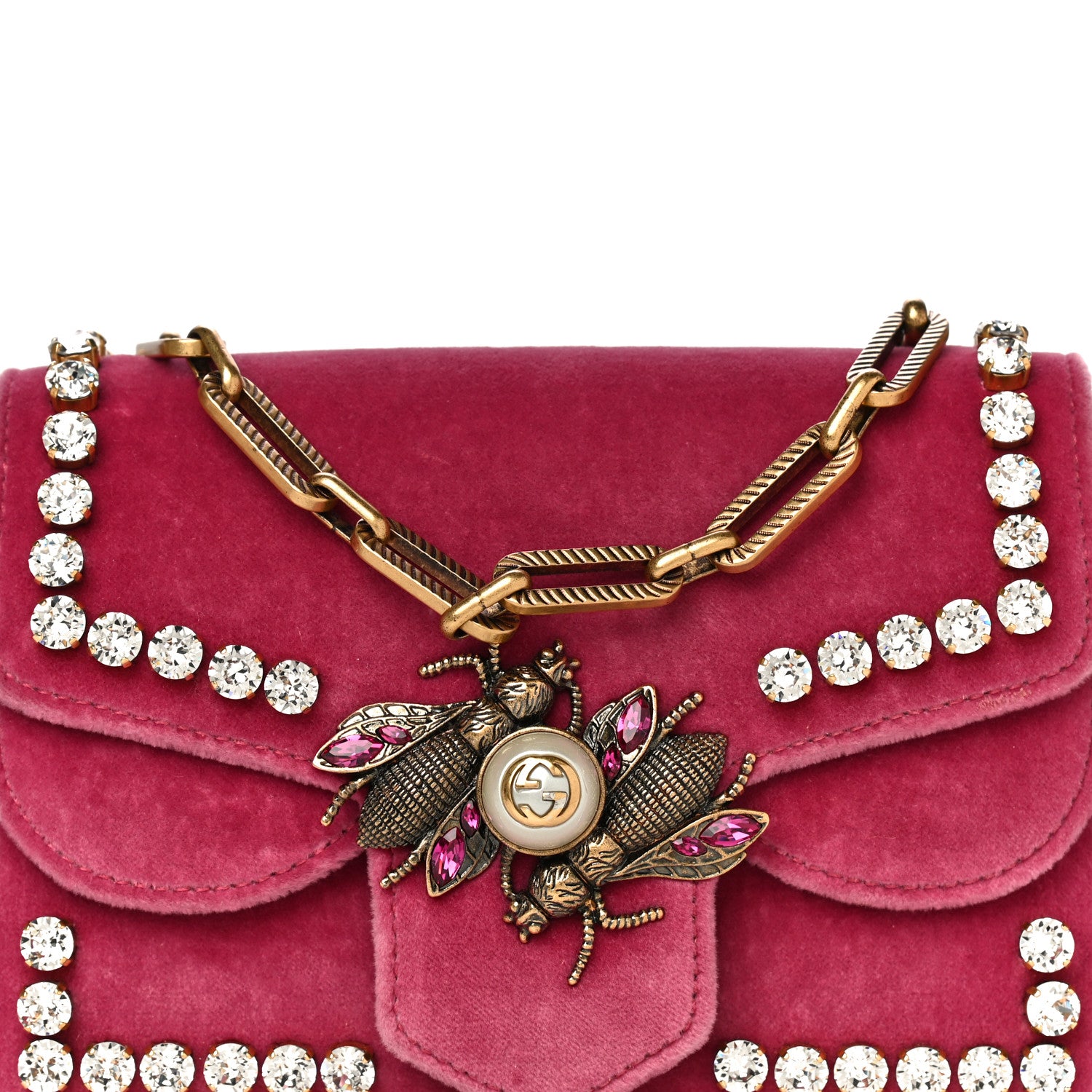 Gucci Velvet Crystal Mini Bee Broadway Shoulder Bag Light Raspberry Rose 8 of 27
