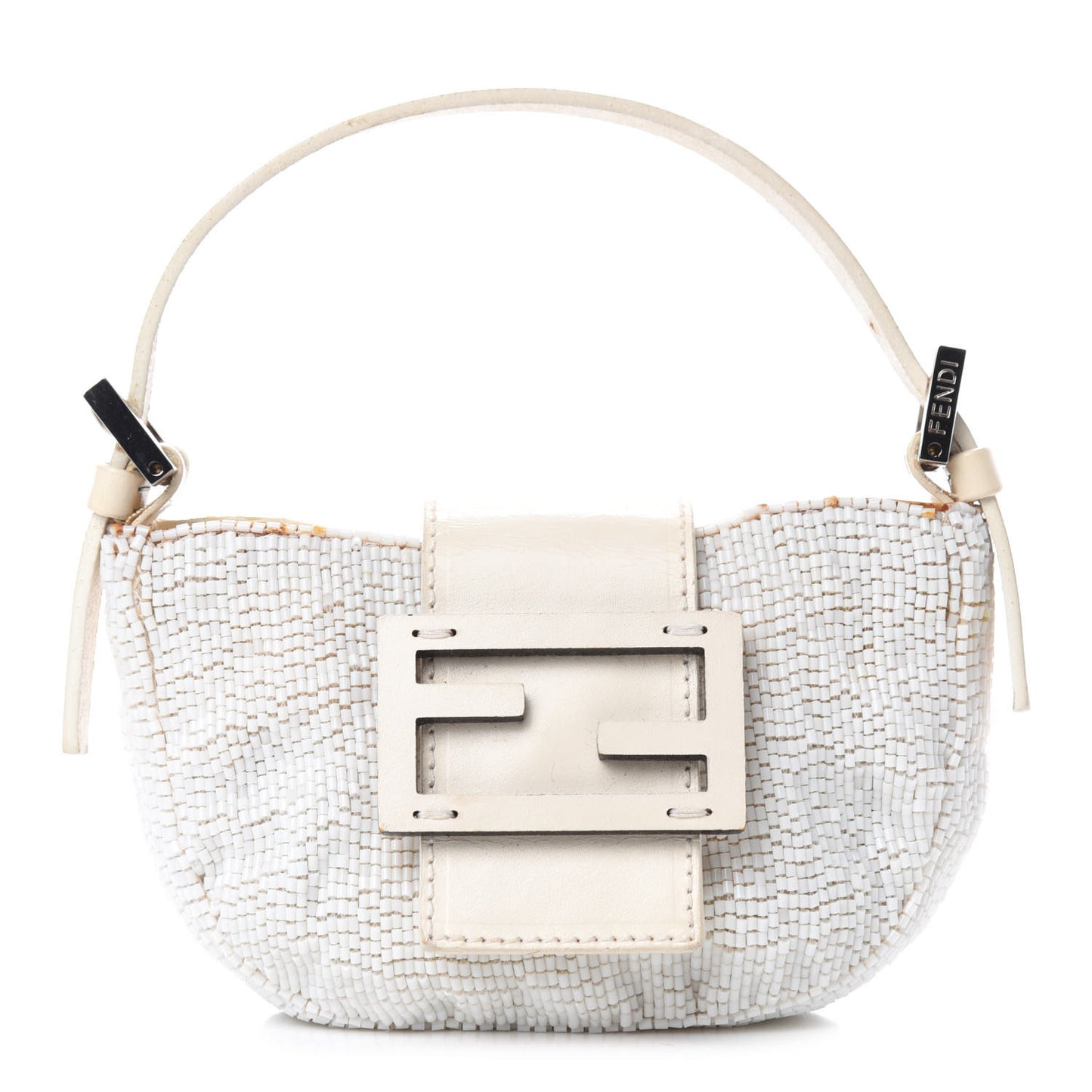 Beaded Mini Half Moon Baguette White