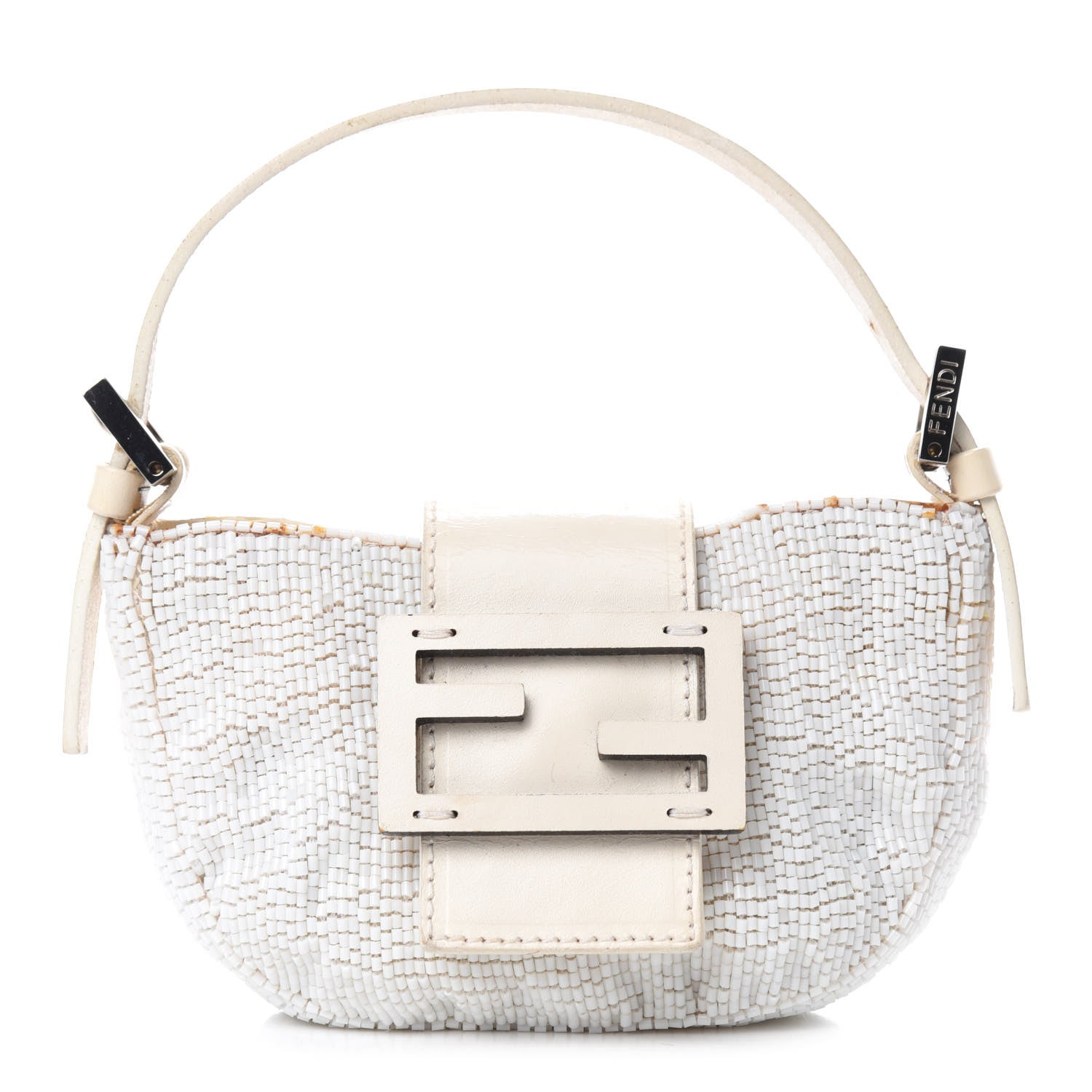 Fendi Beaded Mini Half Moon Baguette White 1 of 11