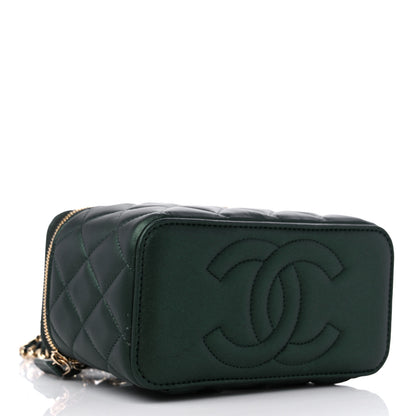 Chanel Iridescent Lambskin Quilted Small Top Handle Vanity Case With Chain Dark Green 4 of 10