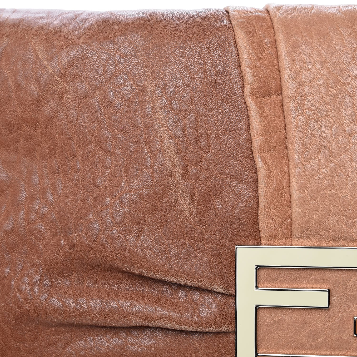 Fendi Crinkled Lambskin Colorblock Large Mia Shoulder Flap Camel Osso Naturale 9 of 17
