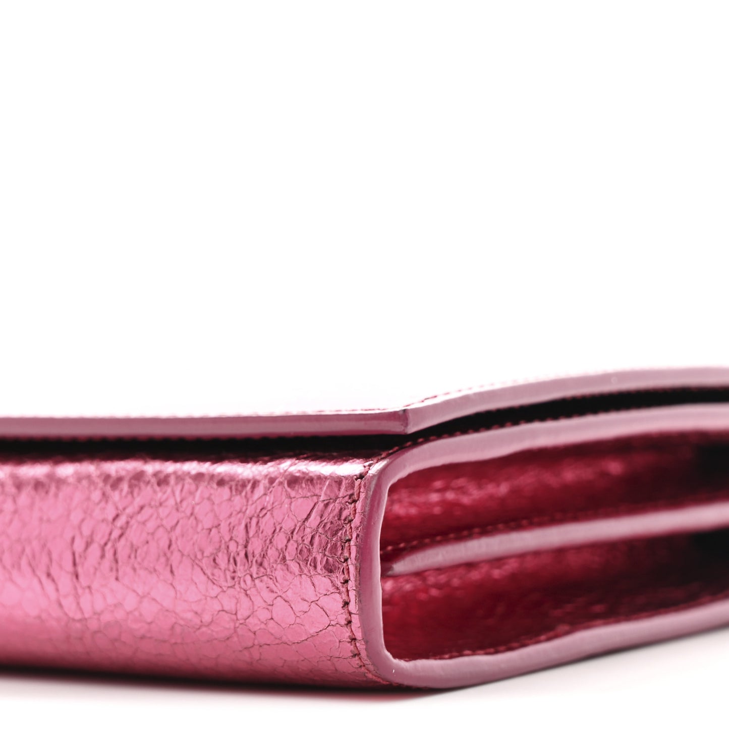 Metallic Grained Calfskin Classic Letters Chain Wallet New Pink