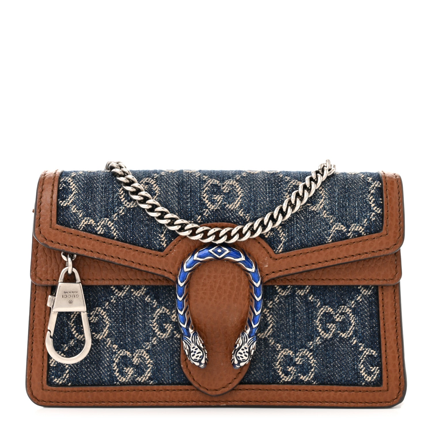 Gucci New Denim GG Monogram Dollar Calfskin Enamel Super Mini Dionysus Shoulder Bag Blue Tea Cuir Epilog Electric Blue 1 of 12