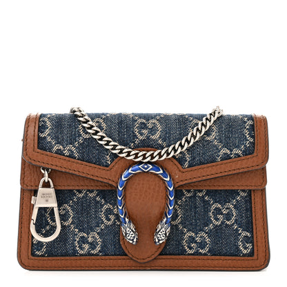 Gucci New Denim GG Monogram Dollar Calfskin Enamel Super Mini Dionysus Shoulder Bag Blue Tea Cuir Epilog Electric Blue 1 of 12