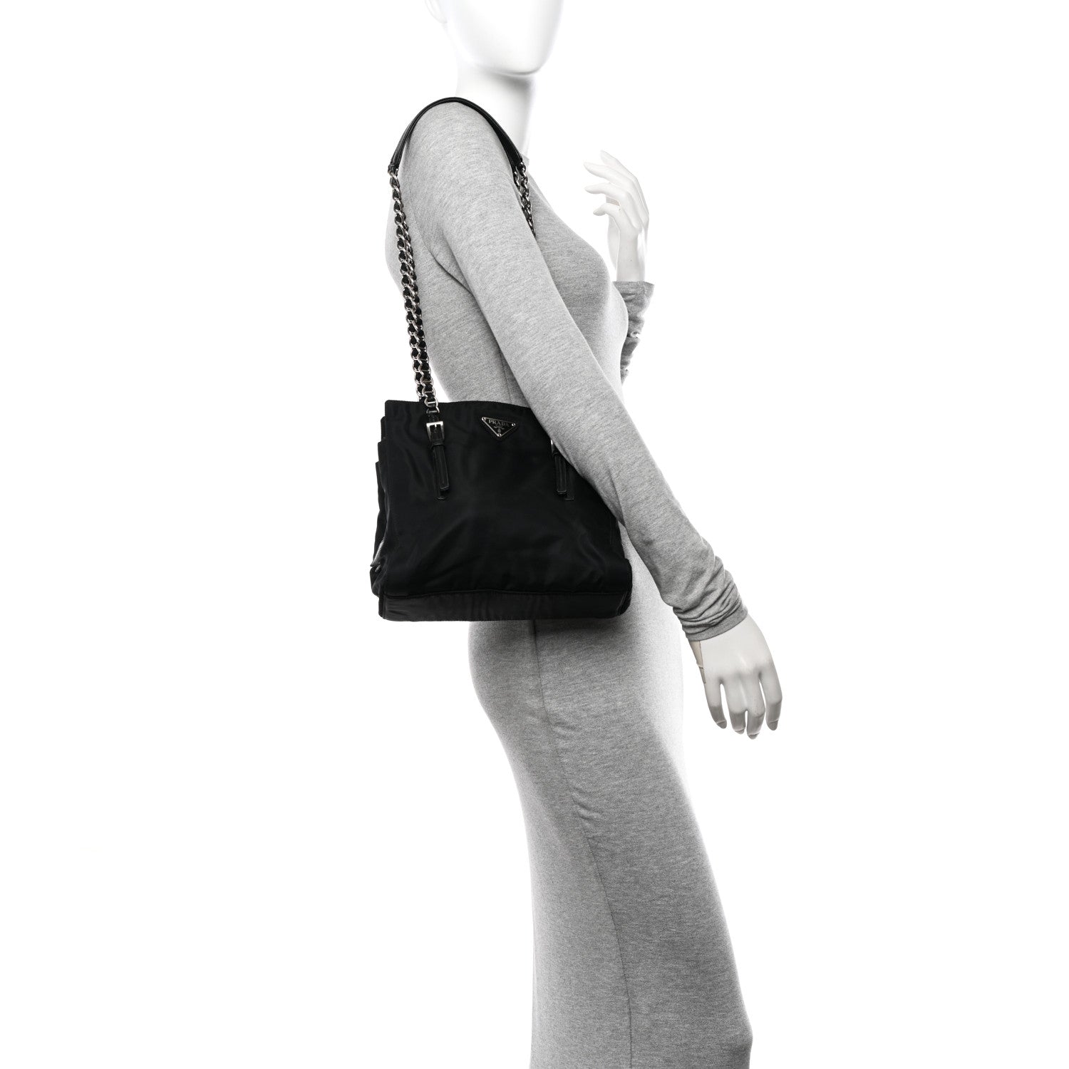 Prada Tessuto Nylon Acciaio Chain Shoulder Bag Black 2 of 12