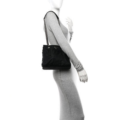 Prada Tessuto Nylon Acciaio Chain Shoulder Bag Black 2 of 12