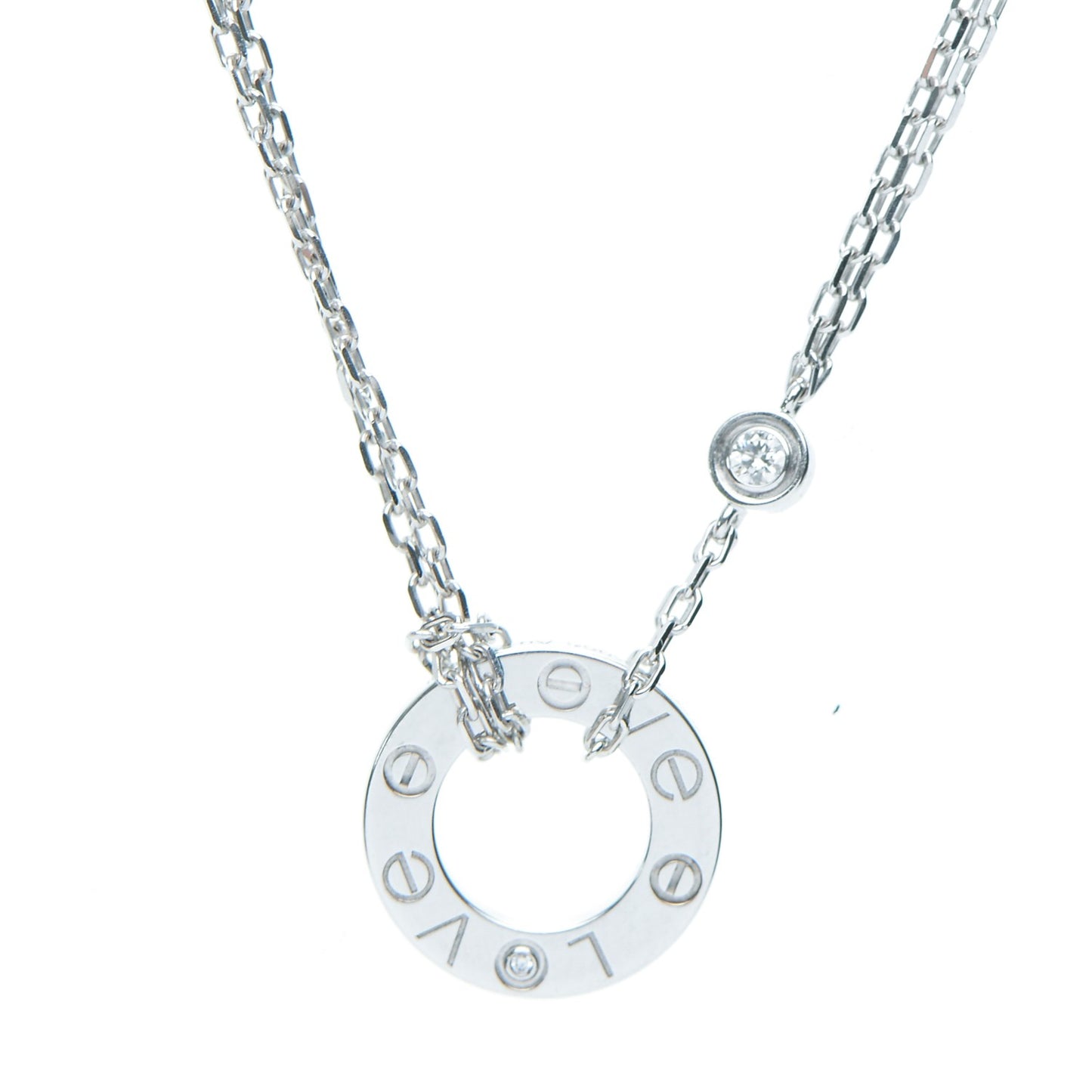 18K White Gold 2 Diamond LOVE Necklace