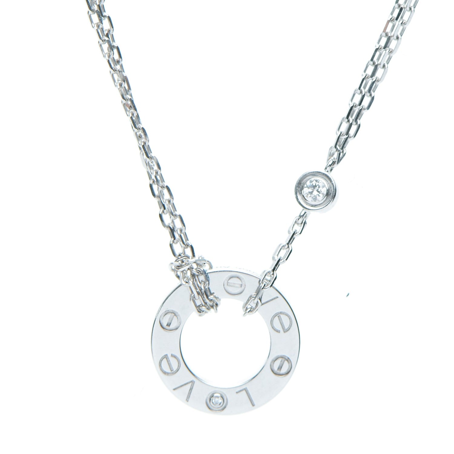 Cartier 18K White Gold 2 Diamond LOVE Necklace 3 of 7