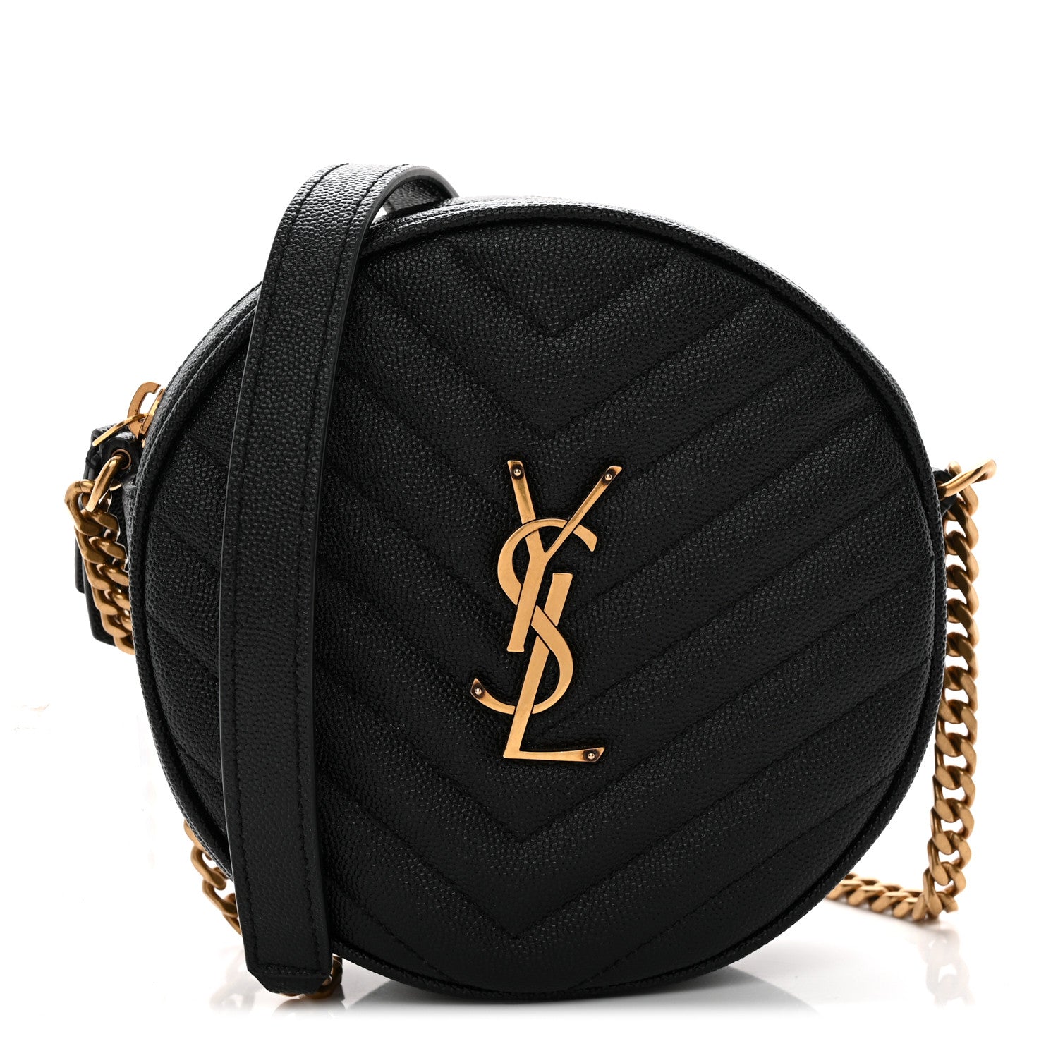 Saint Laurent Grain De Poudre Matelasse Chevron Quilted Round Vinyle Camera Bag Black 1 of 10