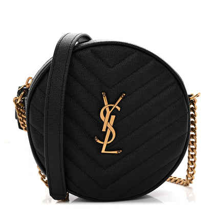 Saint Laurent Grain De Poudre Matelasse Chevron Quilted Round Vinyle Camera Bag Black 1 of 10