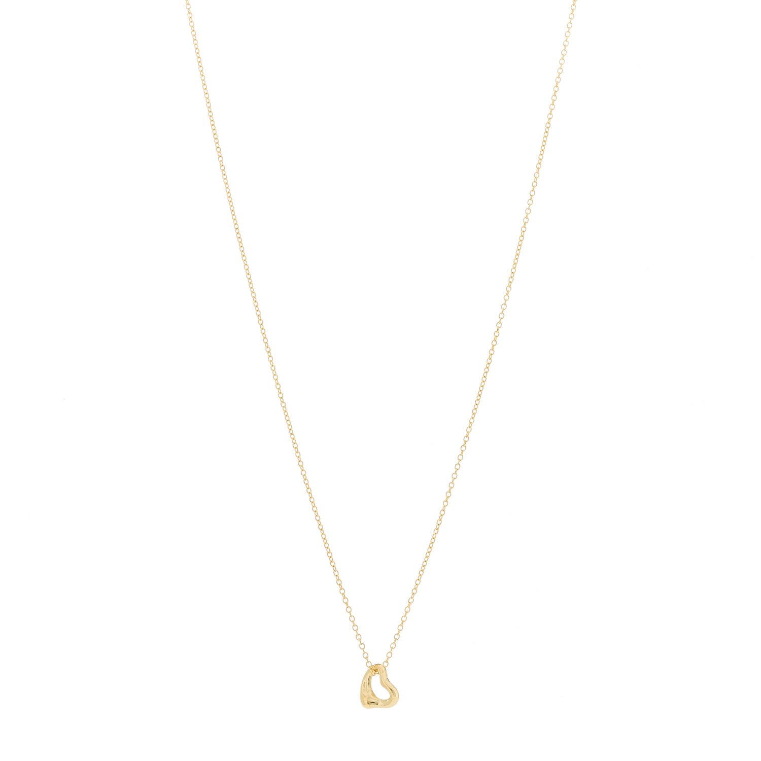 Tiffany 18K Yellow Gold 7mm Elsa Peretti Open Heart Pendant Necklace 1 of 5