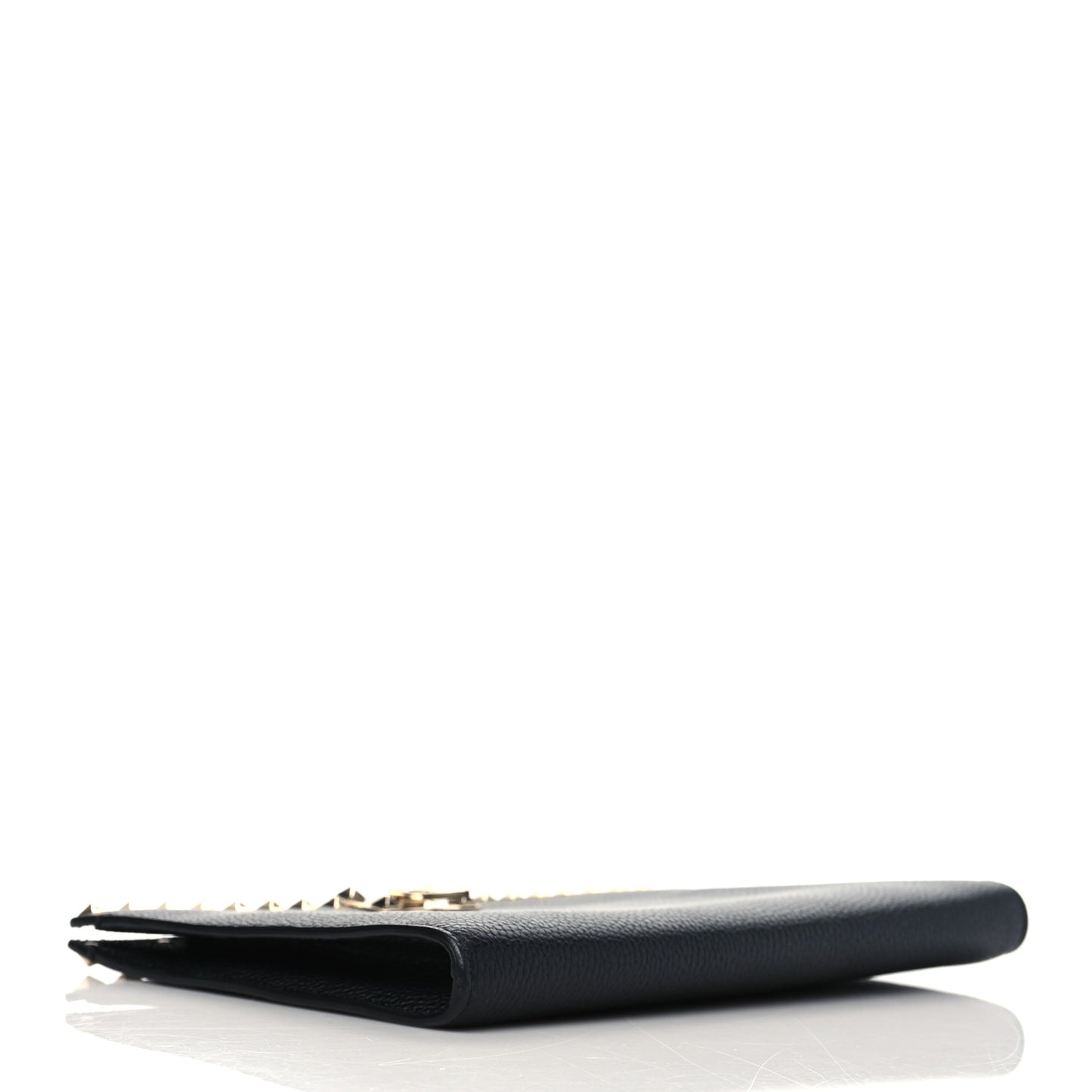 Pebbled Calfskin Rockstud Flip Lock Clutch Wallet Black