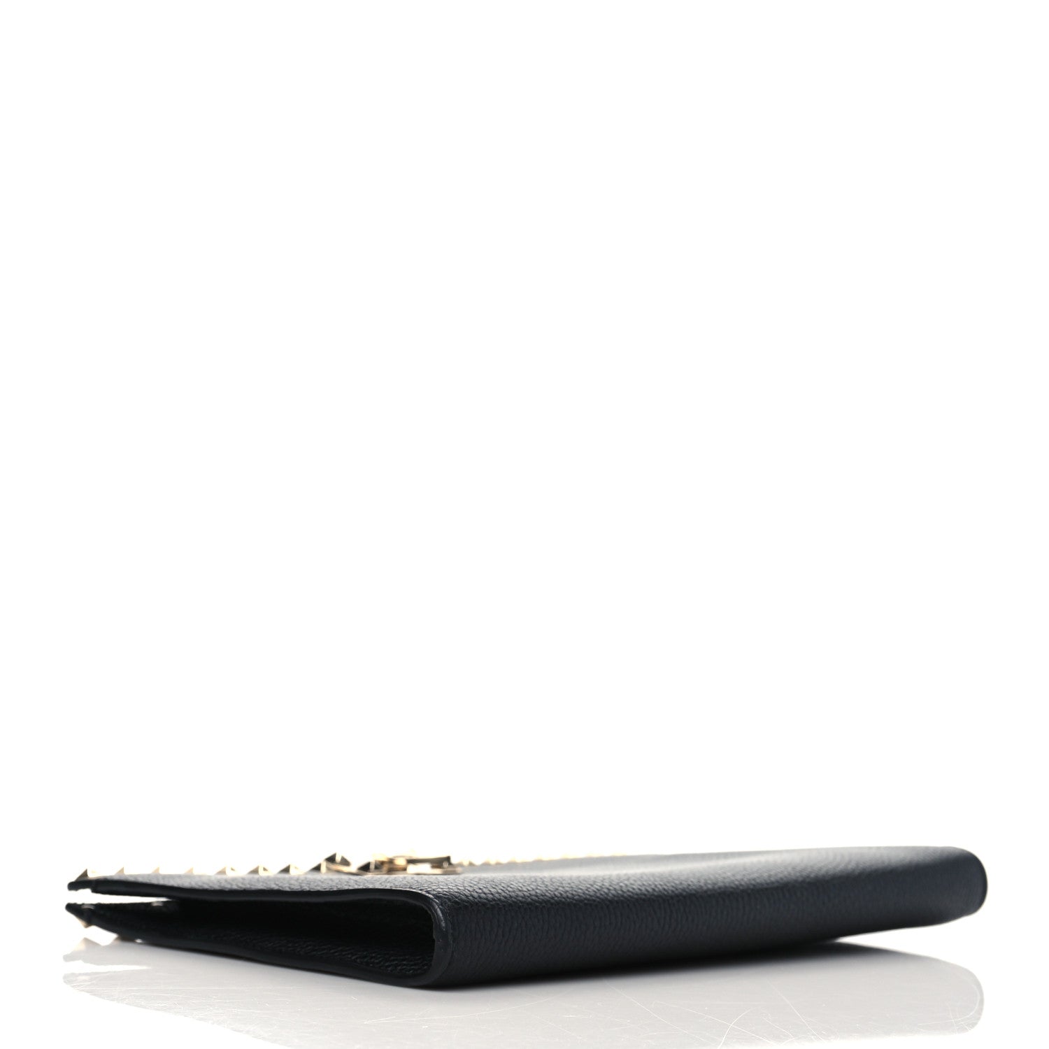 Valentino Garavani Pebbled Calfskin Rockstud Flip Lock Clutch Wallet Black 4 of 9