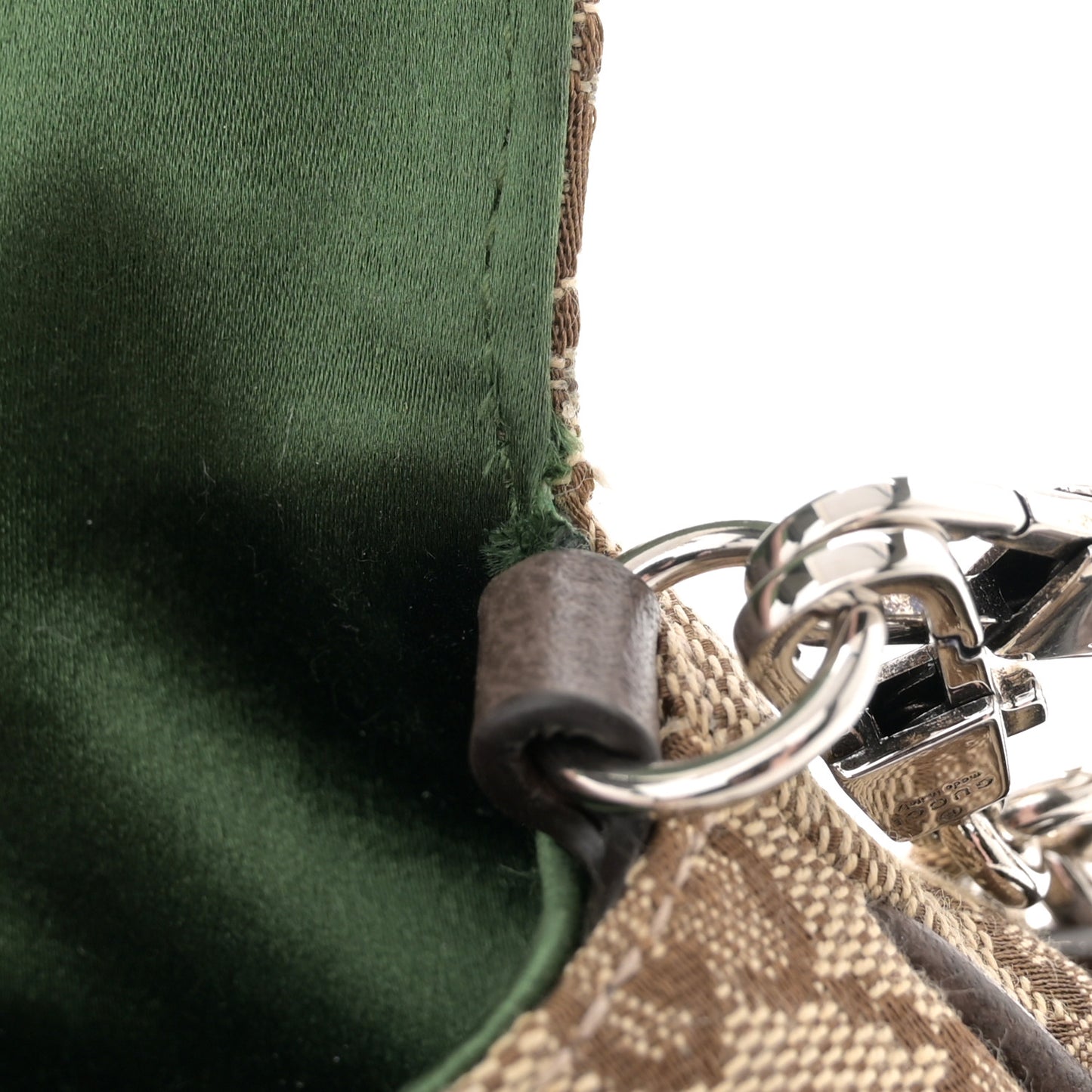 Monogram Textured Dollar Calfskin Heavy Grosgrain Web Medium Maxi Horsebit Chain Shoulder Bag Beige Ebony New Acero