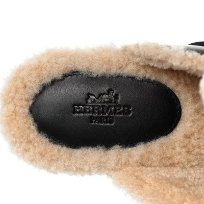 Hermes Calfskin Woolskin Carlotta Mules 37 Black 7 of 8