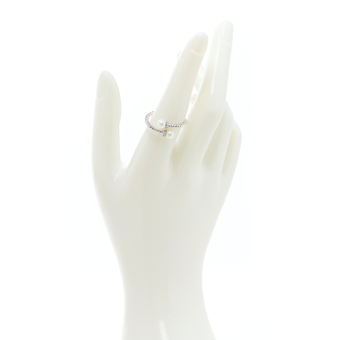 18K White Gold Pearl Diamond Petite Solari Bypass Ring 54 7