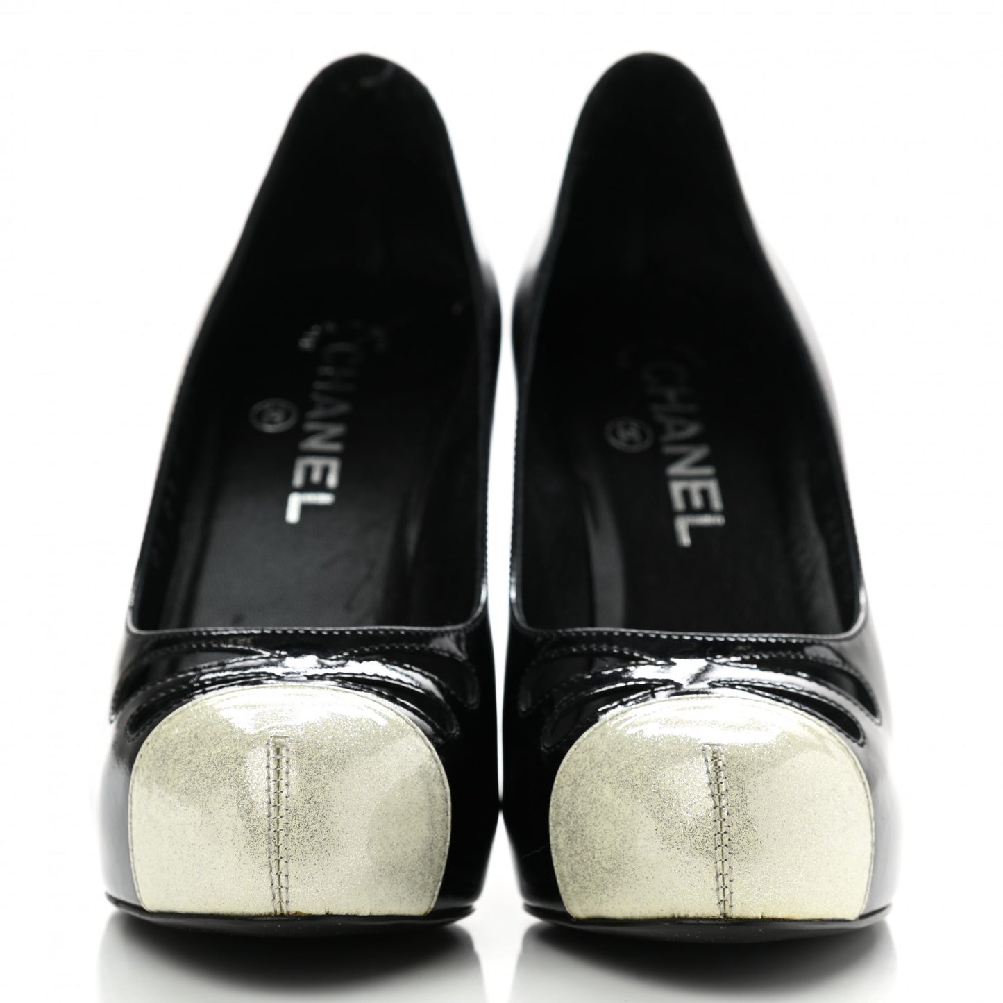 Patent Glitter Cap Toe Pumps 37 Black