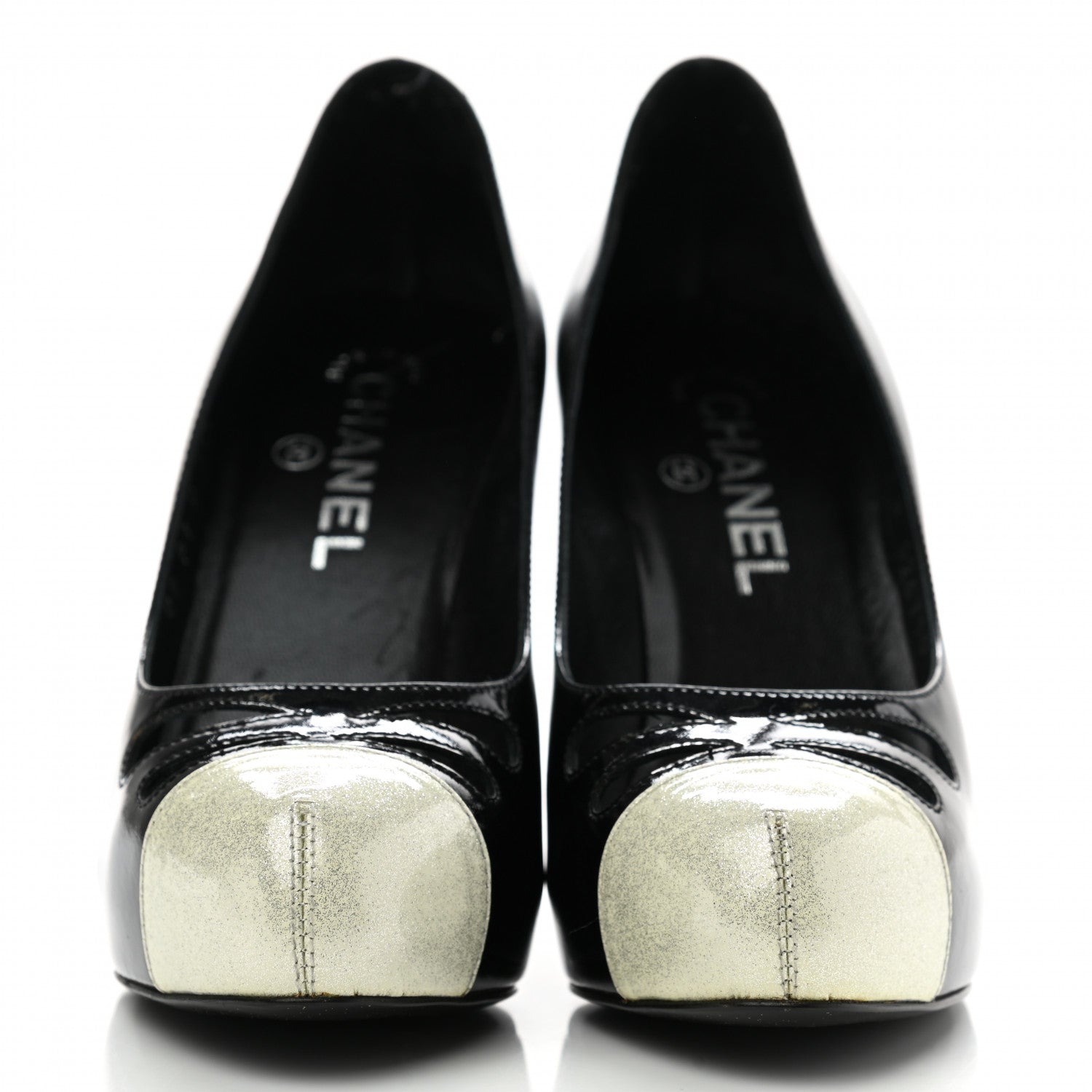 Chanel Patent Glitter Cap Toe Pumps 37 Black 2 of 12