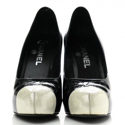 Chanel Patent Glitter Cap Toe Pumps 37 Black 2 of 12
