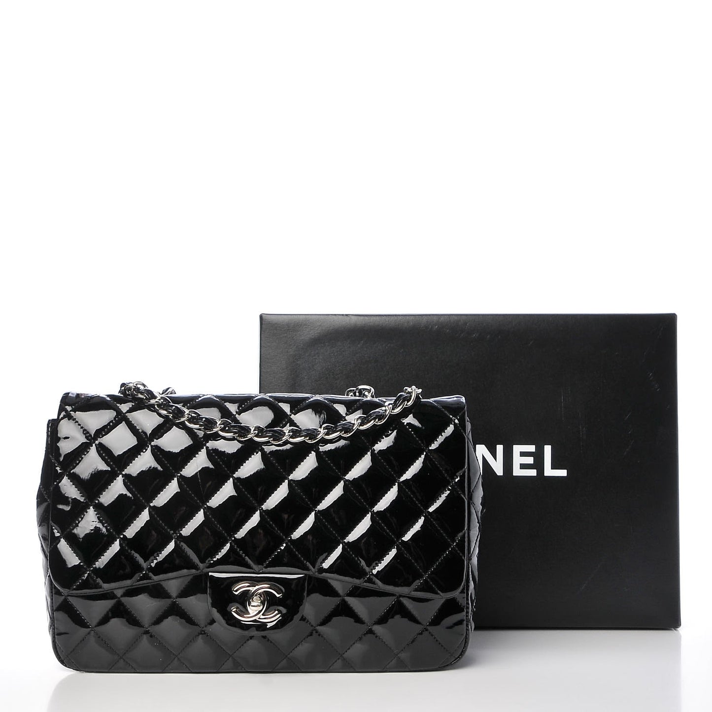 Patent Quilted Jumbo Single Flap Black