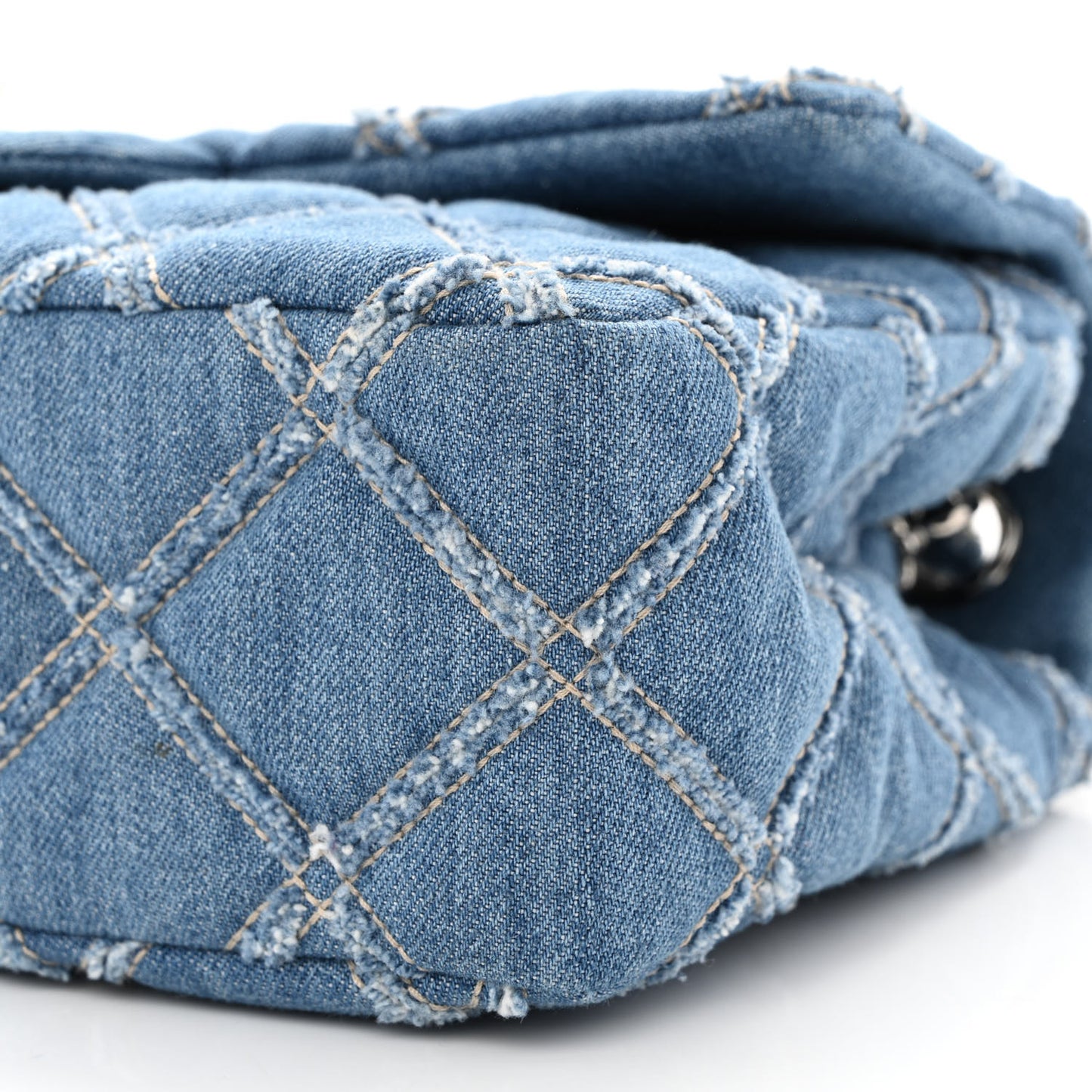 Denim Quilted Medium Distressed Single Flap Blue