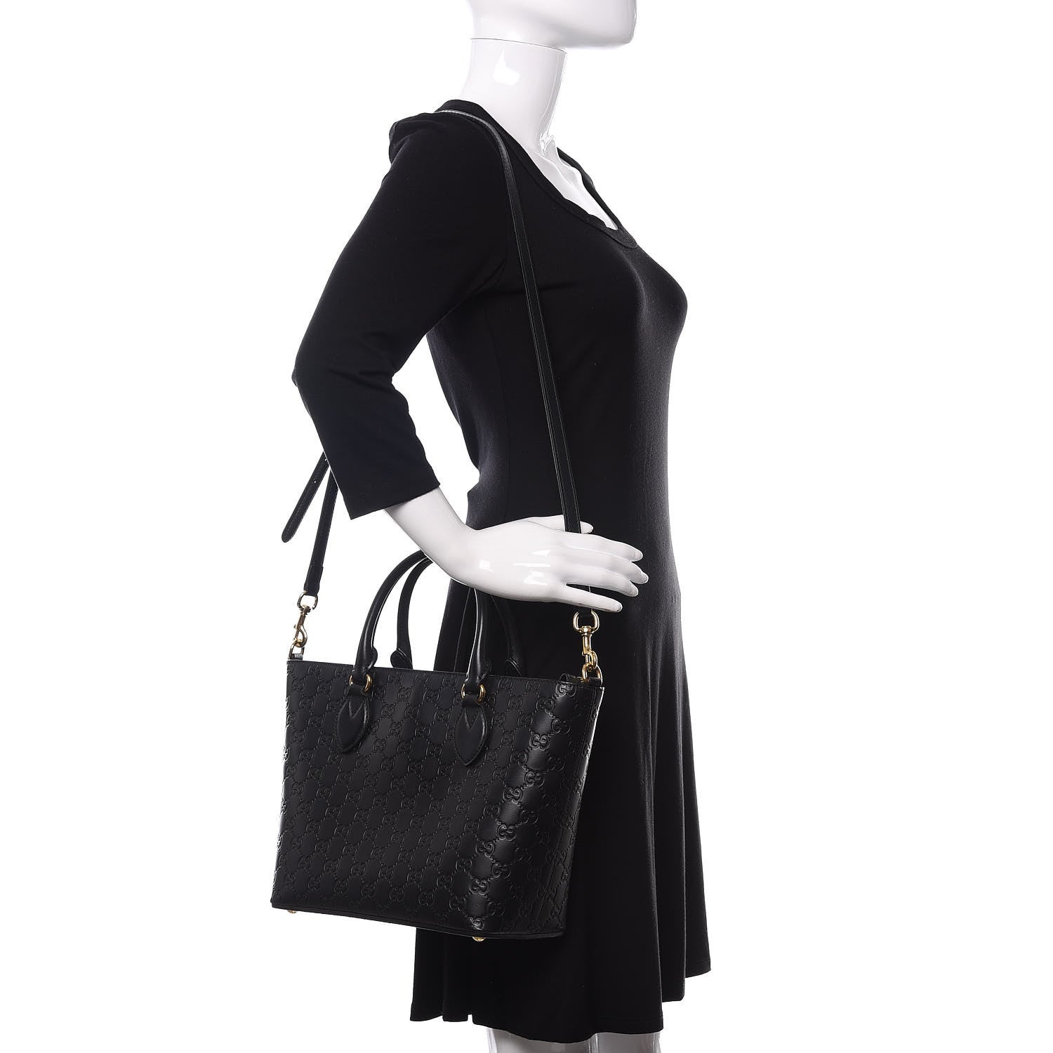 Gucci Guccissima Small Zippered Bucket Tote Black 2 of 10