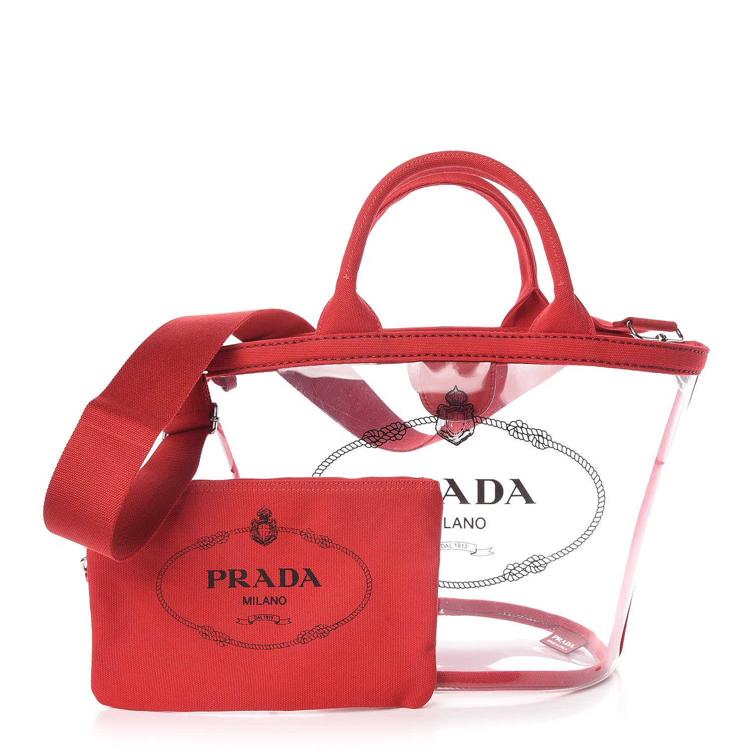 Prada Plexiglass Canapa Small Shopper Tote Rosso 1 of 10