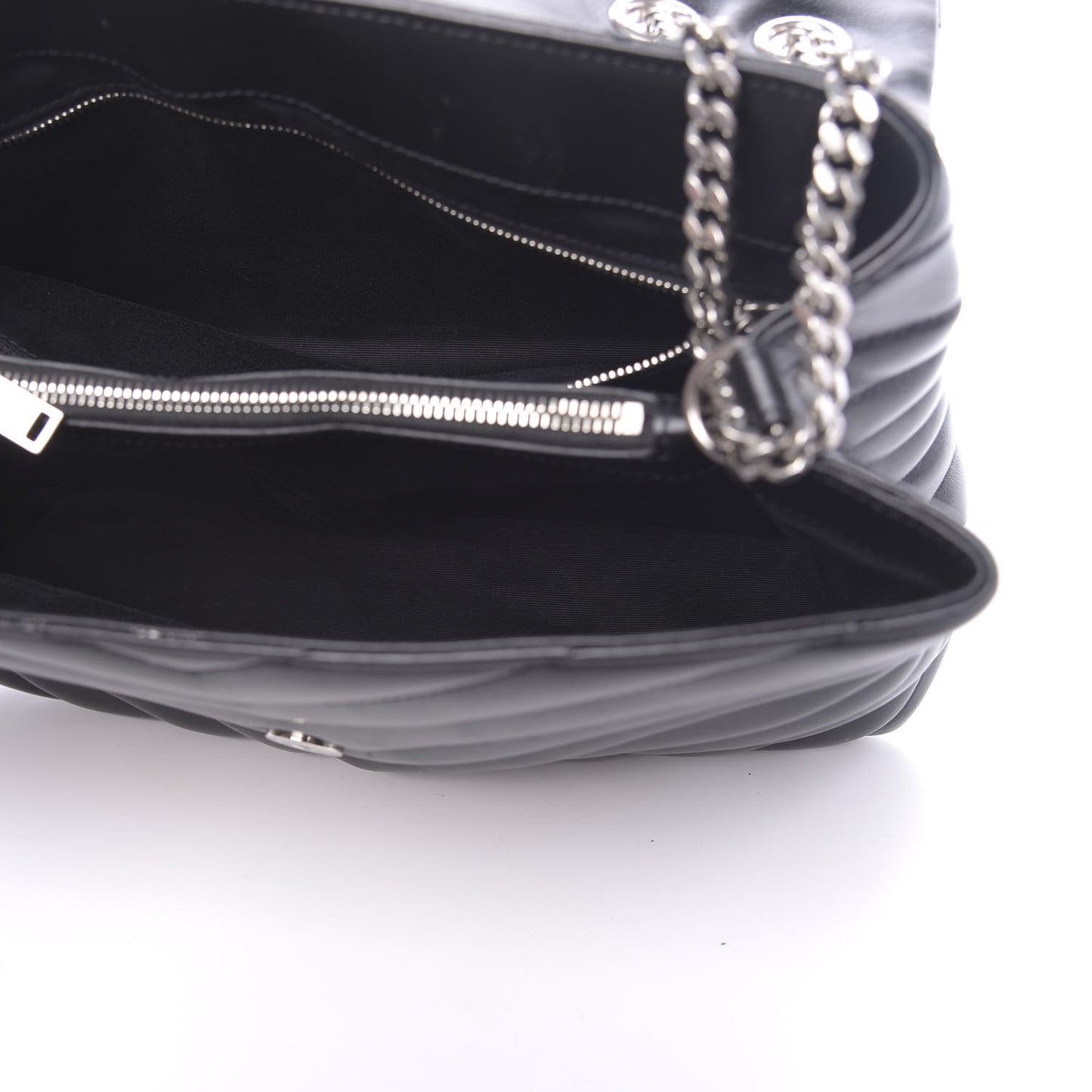 Calfskin Y Quilted Monogram Medium Loulou Chain Satchel Black