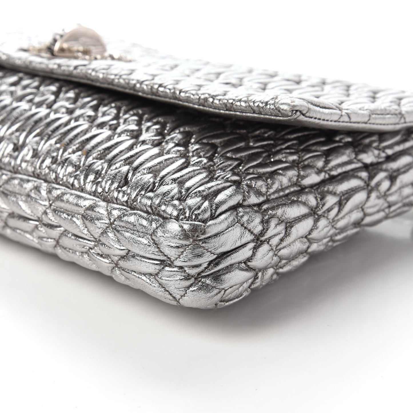 Metallic Nappa Matelasse Crystal Flap Clutch Cromo
