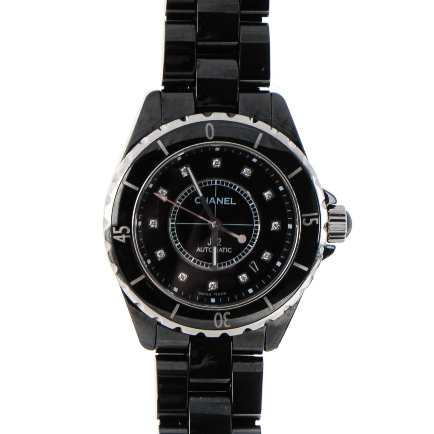 Chanel Stainless Steel Ceramic Diamond 38mm J12 Automatic Watch Black 1 of 8