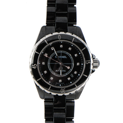 Chanel Stainless Steel Ceramic Diamond 38mm J12 Automatic Watch Black 1 of 8