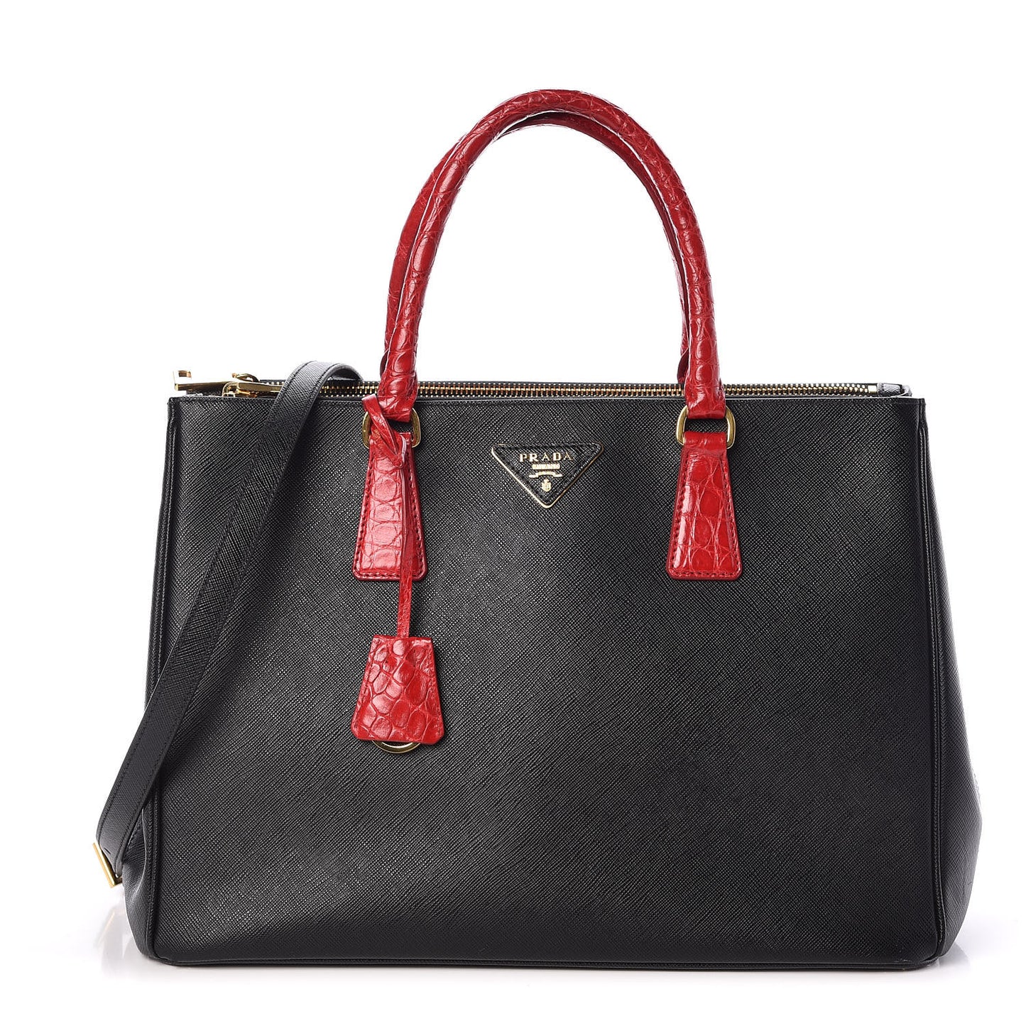 Saffiano Crocodile Medium Galleria Double Zip Tote Black Rosso