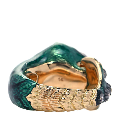 Gucci 18K Yellow Gold Diamond Enamel Le Marche Des Merveilles Tiger Head Ring Green 54 7 4 of 7