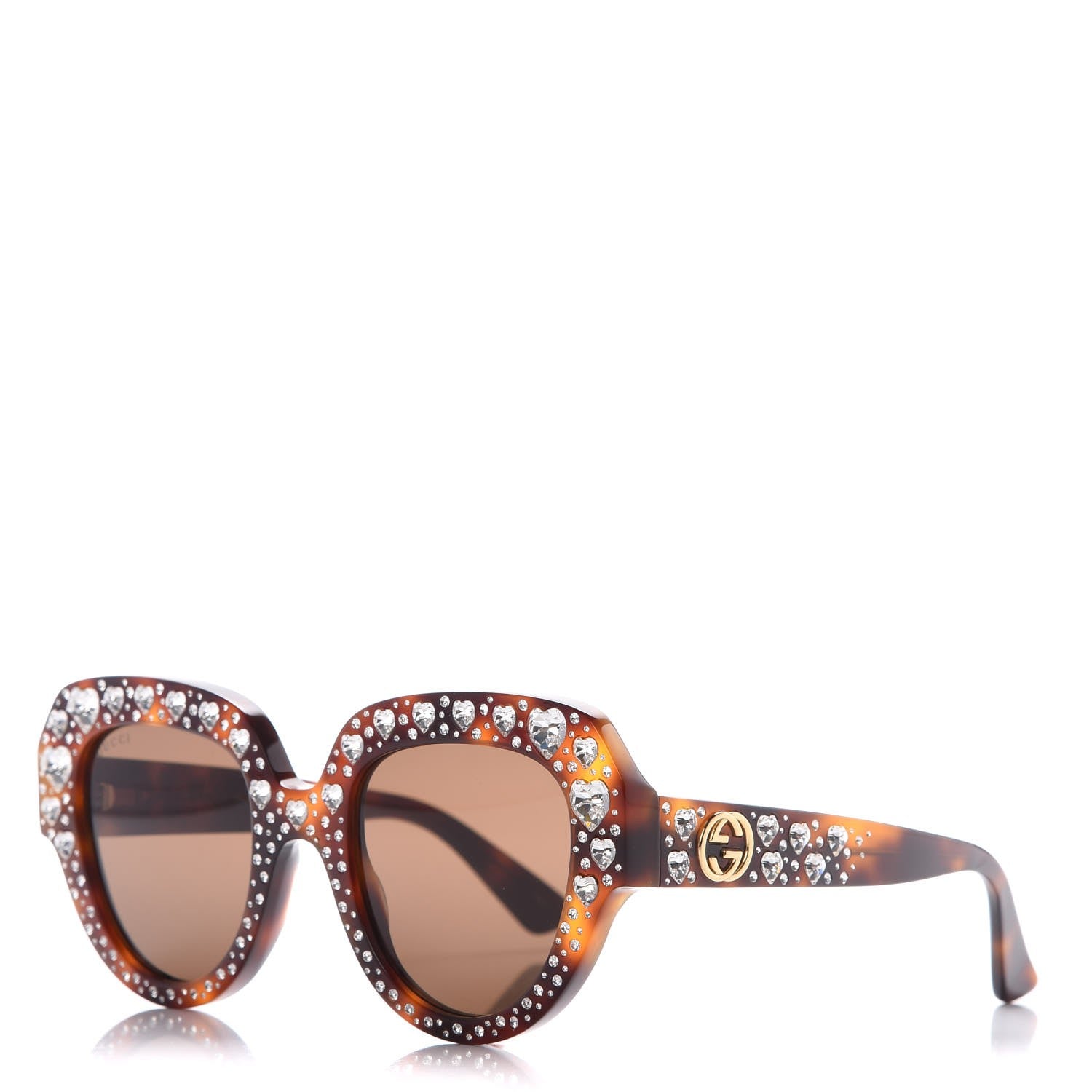 Gucci Crystal Cat Eye Sunglasses GG0308S Havana 1 of 7