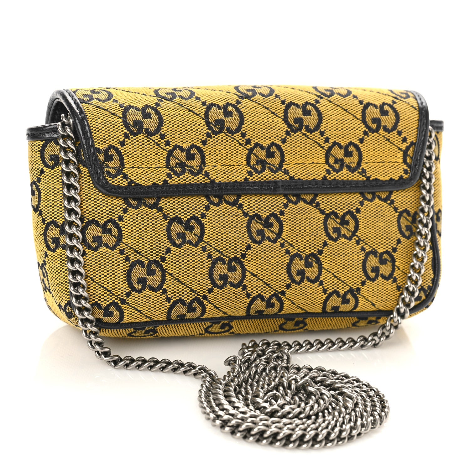 Gucci Monogram Multicolor Matelasse Diagonal Super Mini GG Marmont Shoulder Bag Yellow Blue 3 of 9